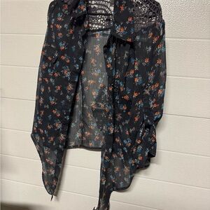 Daytrip Black Sheer Top with Floral Accents